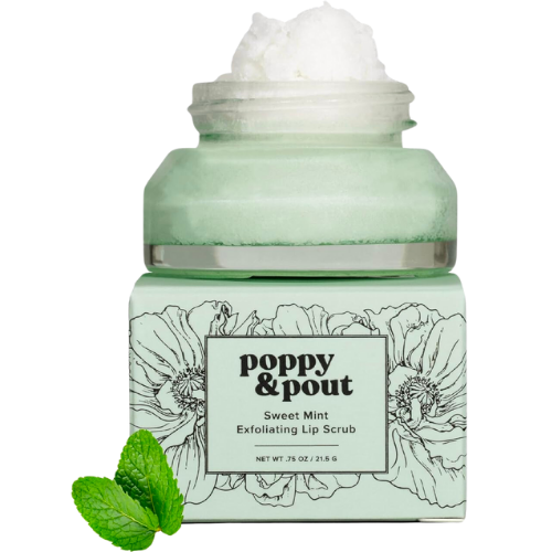 Amazon Poppy & Pout Natural Lip Scrub, Moisturizing Sugar Scrub for Dry Lips, Lip Scrubber Exfoliator with Essential Oils Smooths and Hydrates Lips, In Recyclable Glass Jars, Cruelty Free - Sweet Mint