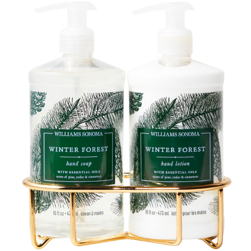 Williams Sonoma Winter Forest Hand Soap & Lotion 3-Piece Kitchen Set Gold