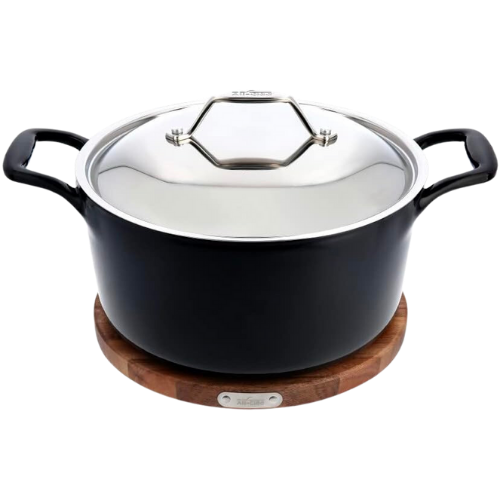 Amazon All-Clad Cast Iron Enameled Dutch Oven with Acacia Trivet 6 Quart Induction Oven Broiler Safe 650F Pots and Pans, Cookware Black