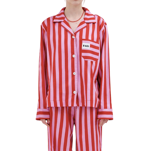 W Concept (US) (Unisex) Valentine's Red Pajama Shirt pink stripes