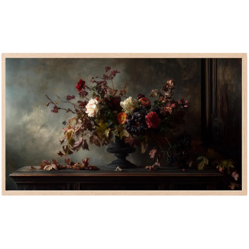 Moody Floral Dutch Still Life Painting Frame TV Art