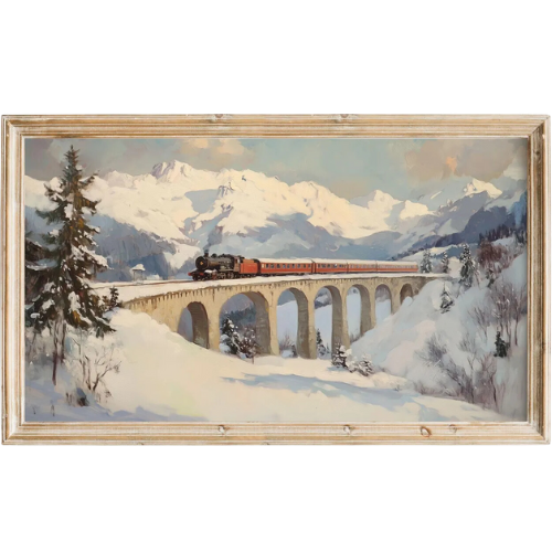 Winter Train Frame TV Art snow landscape painting