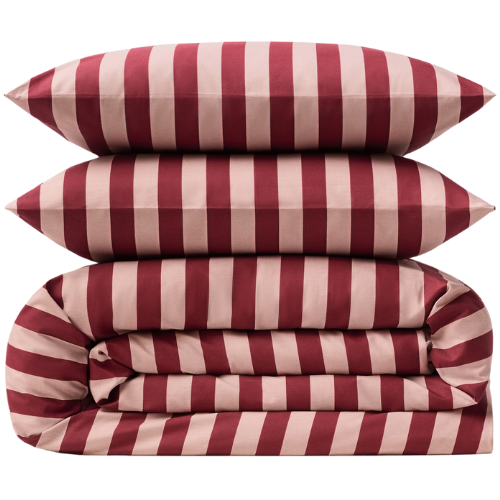 Percale cotton Kodak-striped duvet red pink Mango comforter sham bedding