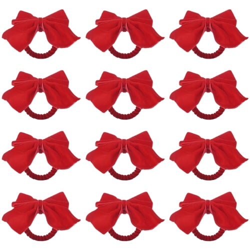 Red Ribbon Napkin Rings Bow set of 12