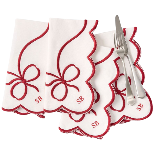 Mark and Graham Embroidered Bow Dinner Napkins, Set of 4 red white monogrammed