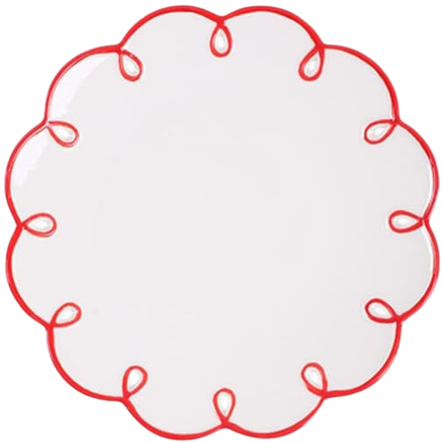 Red Scalloped Plate White Ceramic