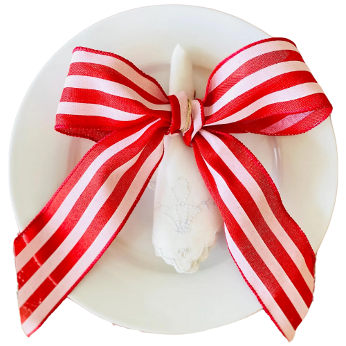 Etsy (US) Handmade Pink and Red Striped Bow Napkin Rings Set of 4