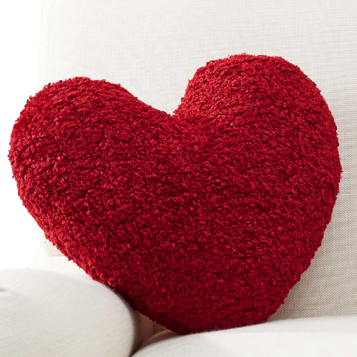 Pottery Barn (US) Cozy Teddy Faux Fur Heart Shaped Pillow Red