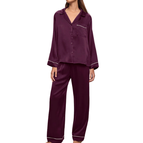 Eberjey Inez Washable Silk Long PJ Set burgundy pajamas