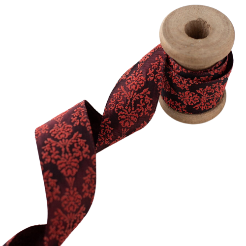 Etsy Deep Burgundy Red Baroque Floral Lightly-Wired Ribbon • 1.5"