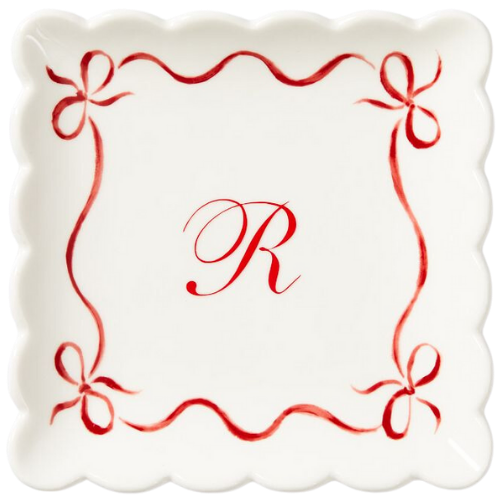 Mark and Graham Bow Ceramic Catchall red white ribbon monogram