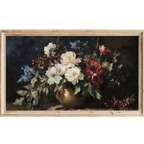 Moody Floral Still Life Arrangement Painting Frame TV Art