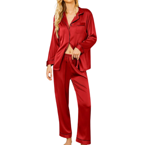 Amazon (US) Ekouaer Silk Satin Pajamas Women's Long Sleeve Pj Set red