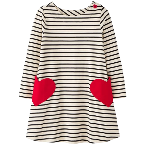 Hanna Andersson Valentine's Long Sleeve Swing Dress with Pockets stripe heart girls