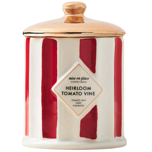 Anthropologie (US) mise en place Fruity Heirloom Tomato Vine Ceramic Candle red stripe