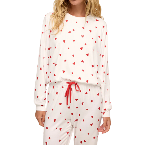 Z Supply Classic Heart Long Sleeve Top pajama set red white