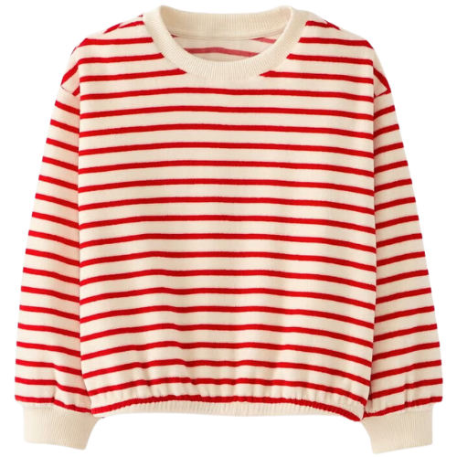 Hanna Andersson Velour Sweatshirt Striped Red Girls