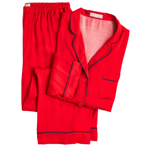 J. Crew US Soft shine pajama pant set in dot red satin