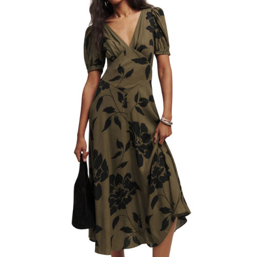 Reformation Naira Dress Midi dress green black floral