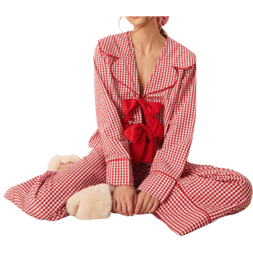 ASOS DESIGN pajama top in red gingham set