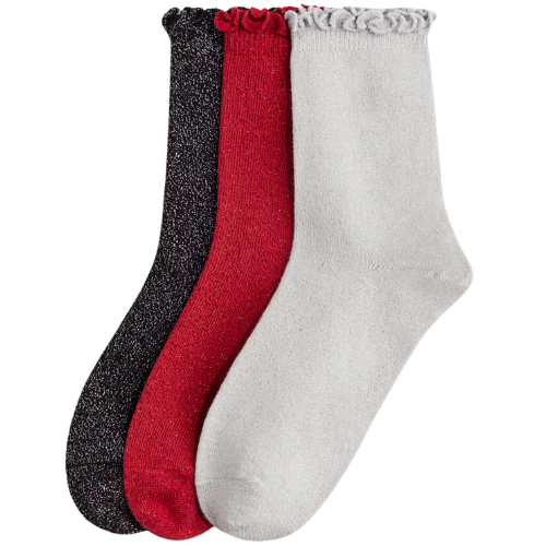 H&M (US + CA) 3-pack Socks with Overlocked Trim red gray crew girls