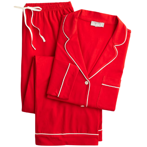 J. Crew US Dreamy cotton-blend pajama pant set red piping