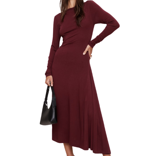 Banana Republic (US) Wool-Blend Asymmetric Midi Dress Red Long Sleeve