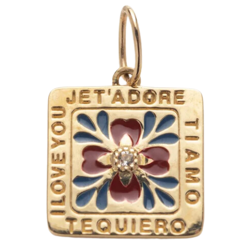 Je T'Adore I love You Gold Flower Pendant Necklace Charm