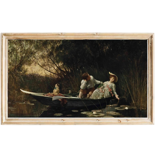 Couple in Boat Vintage Painting Valentine's Day Frame TV Art