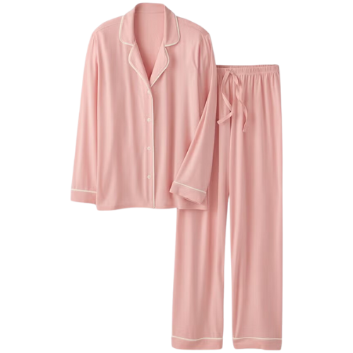 Hanna Andersson Women's Long Sleeve Pajama Set in HannaSoft pink piping