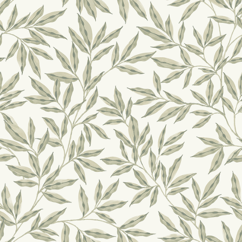 CLJ Wallpops Rowan Green Wallpaper White Leaves