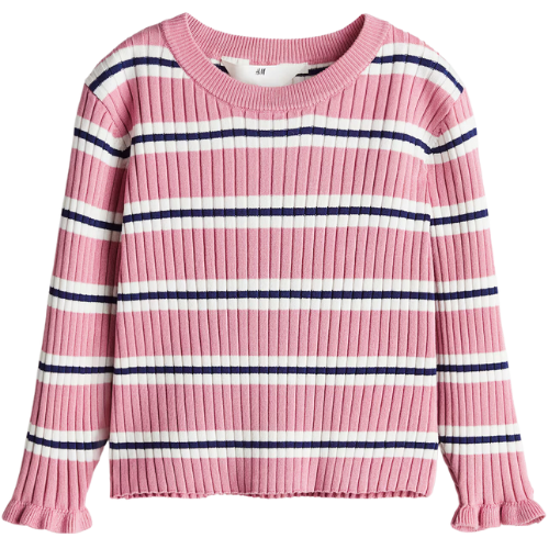 H&M Rib Knit Sweater Pink Striped Girls