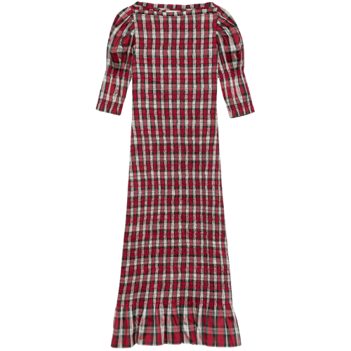 Raquella Dress - Rouge Adaline Plaid | DÔEN red midi ruffle