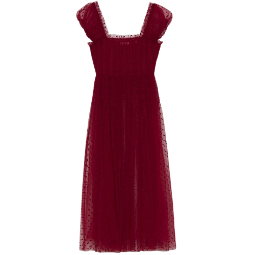 Pamelina Dress - Rosso | DÔEN tulle red midi a line