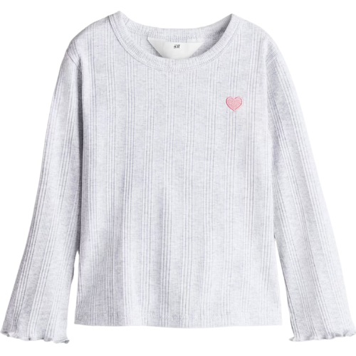 H&M (US + CA) Embroidery-Detail Jersey Top heart girls