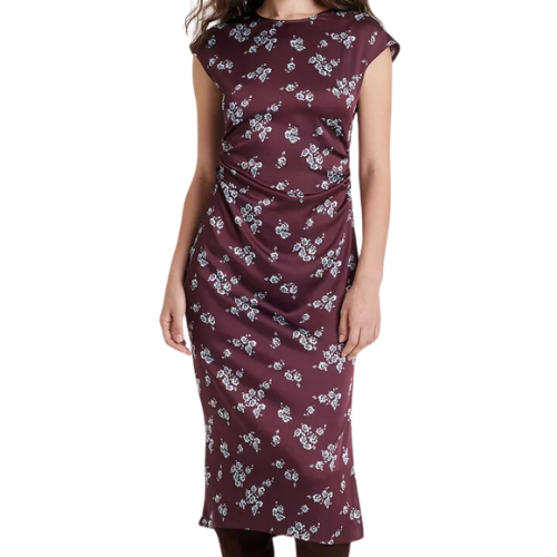 Target Women's Short Sleeve Ruched Midi Shift Dress - A New Day Plum Red Floral