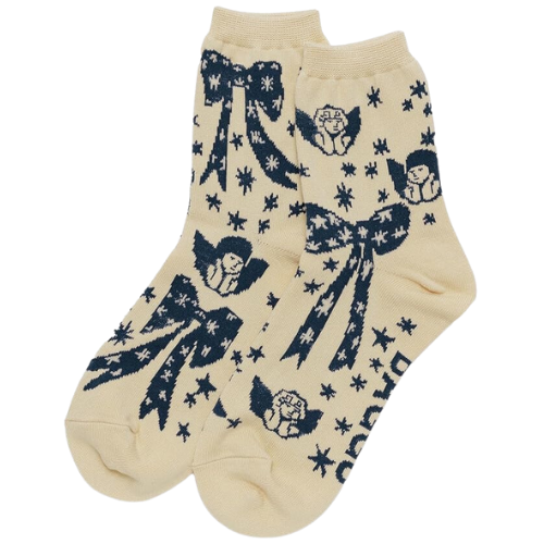 Baggu Angel Ribbon Bow Stars Navy Blue Crew Sock