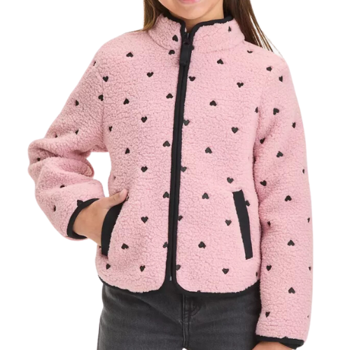 Target Girls' Faux Shearling Zip-Up 'Heart Embroidery' Jacket pink