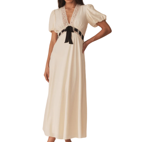 Augustina Dress - Candlelight | DÔEN White Black Ribbon Midi