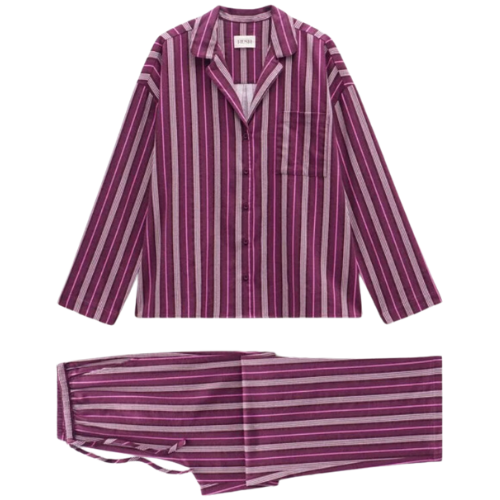 Hush UK Amita Brushed Cotton Stripe Pajamas burgundy