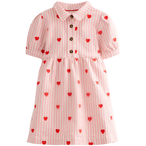 Boden (US) Izzy Denim Shirt Dress-Vanilla/Bubblegum Hearts striped girls