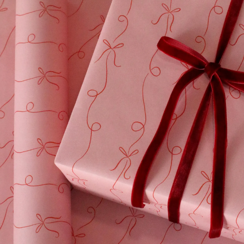 Etsy Gift Wrap Roll | Bow Ribbon Stripe in Pink & Red | Wrapping Paper | 6ft Roll