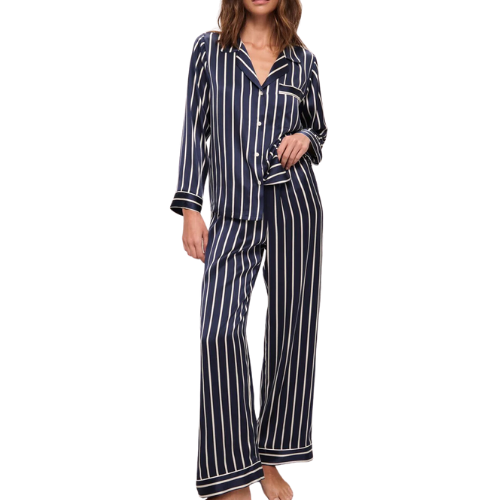 Eberjey Inez Washable Silk Printed Long PJ Set Striped