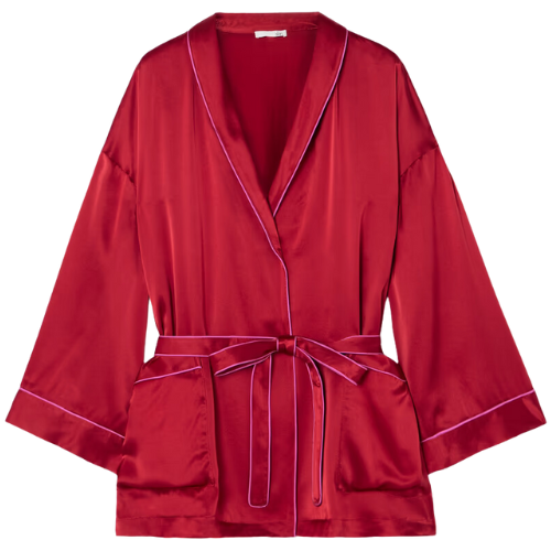 NET-A-PORTER (US) Joy piped silk-satin robe red