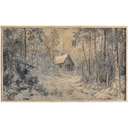 Snowy cabin woods landscape winter frame tv art