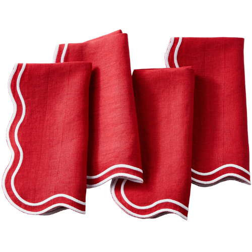 AERIN scalloped cloth napkins red white williams sonoma