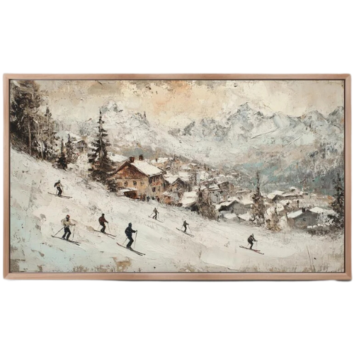 Ski snow painting frame tv art landscape