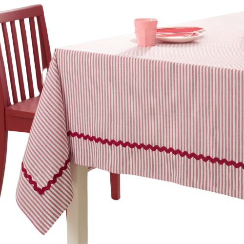 Pottery Barn Kids Valentine's Ticking Stripe Tablecloth Red White Rickrack