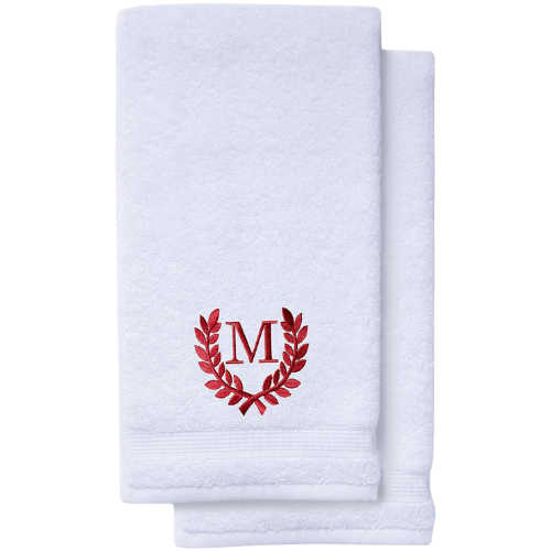 Monogrammed Bath Towel Red Embroidered