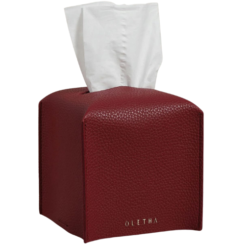 Leather Tissue Box Cover Red